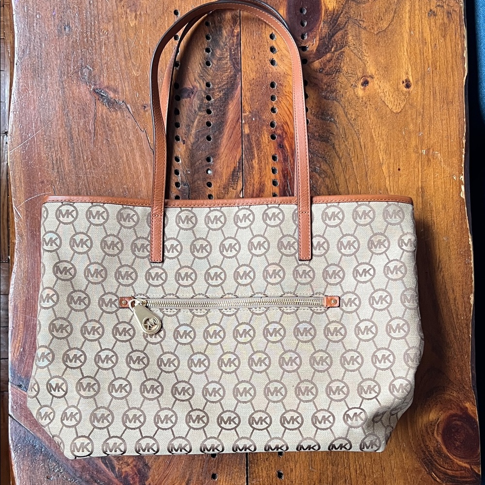 Michael Kors Tan and Brown Logo Tote